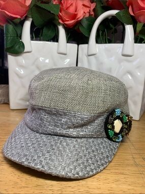 Elastafit Grey Textured Cadet Cap with Beaded Accent